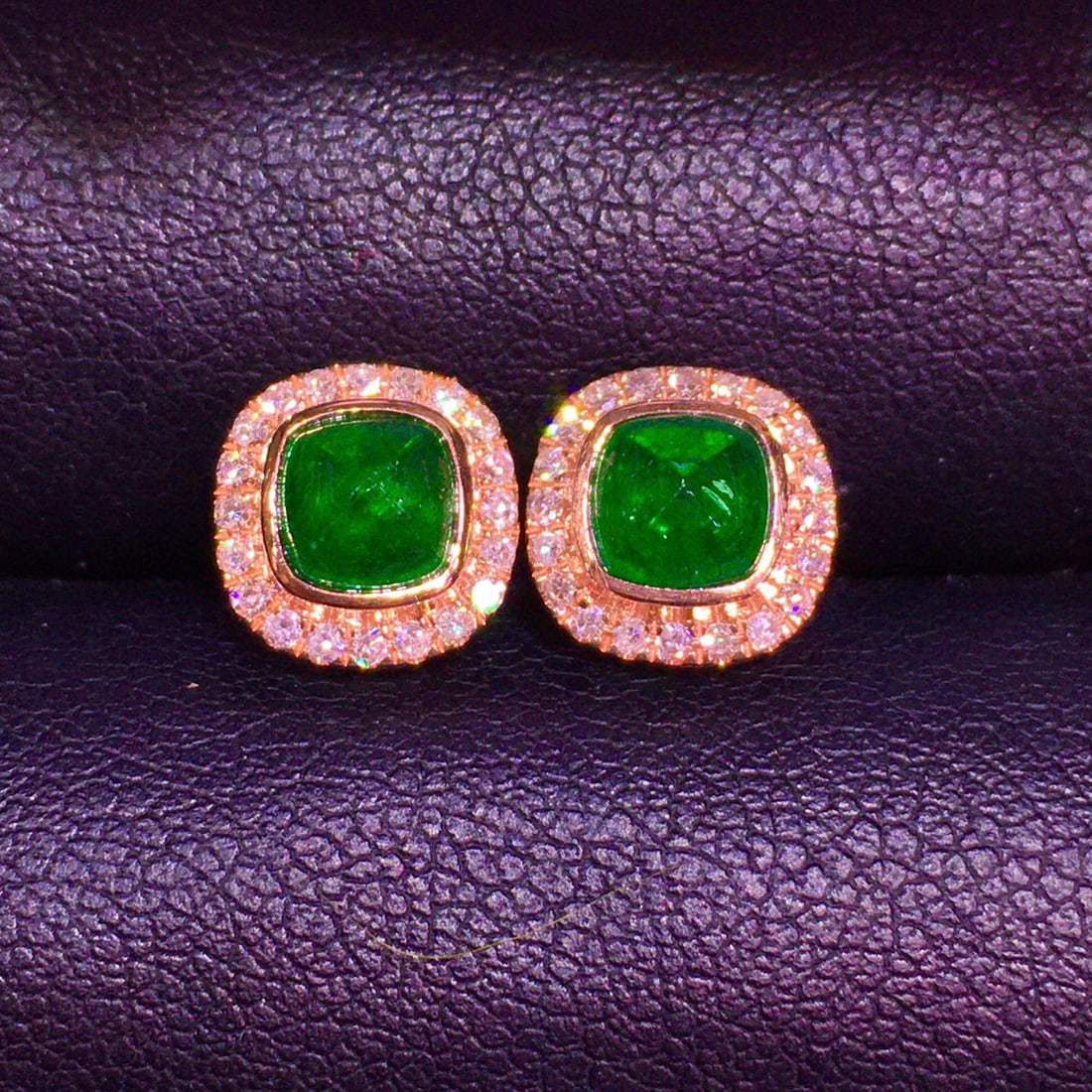 14k Gold 1.42 Ct Vivid Green Natural Emerald & Diamond Earrings - 3