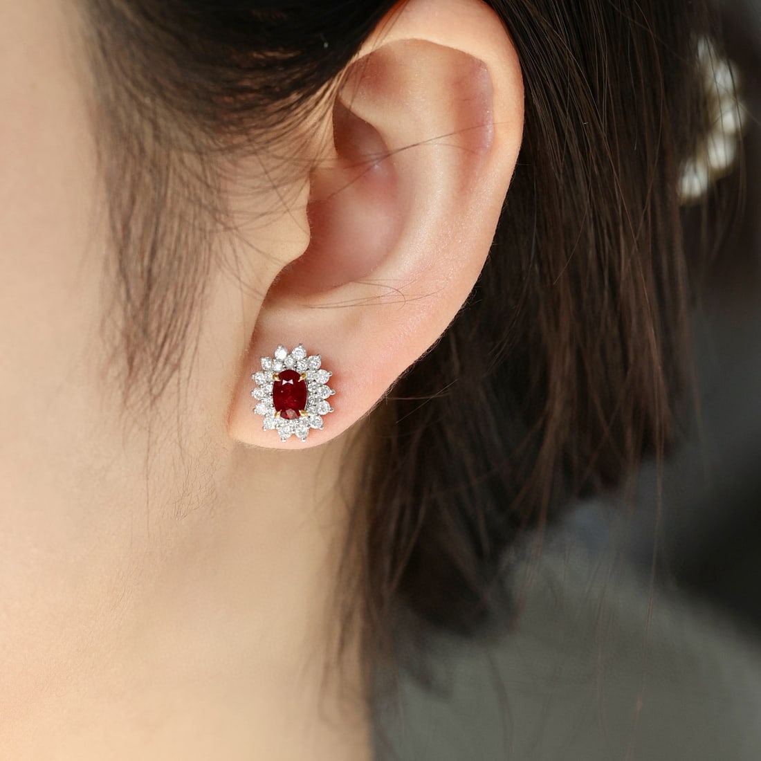 14k Gold 1.92 Ctw Natural Ruby & Diamond Earrings - 2