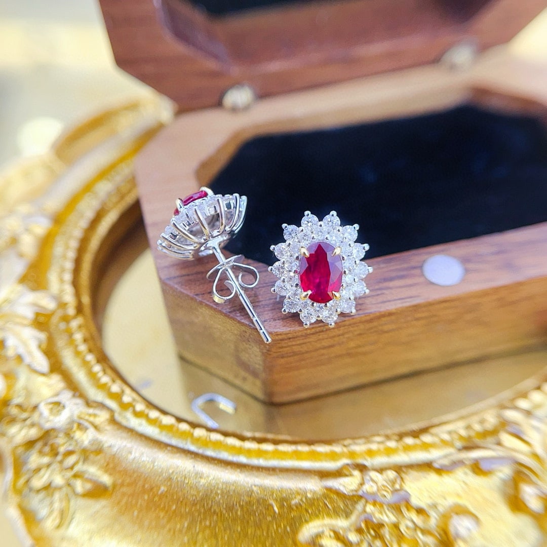 14k Gold 1.92 Ctw Natural Ruby & Diamond Earrings - 4