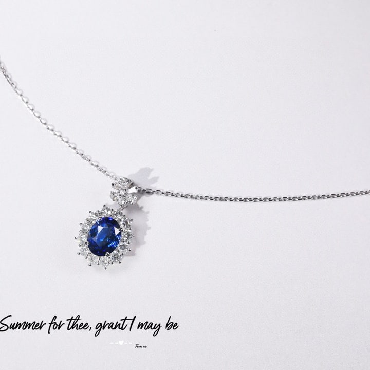 14k Gold 2.38 Ctw Natural Sapphire & Diamond Pendant( Without Chain ) - 2