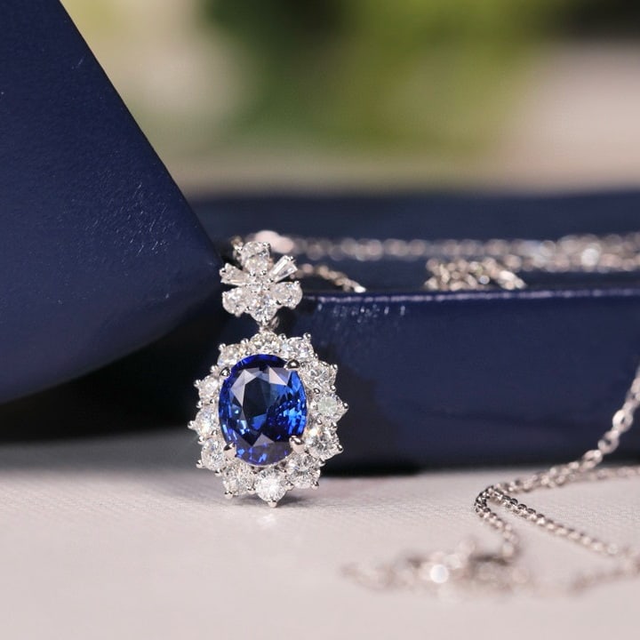 14k Gold 2.38 Ctw Natural Sapphire & Diamond Pendant( Without Chain ) - 3