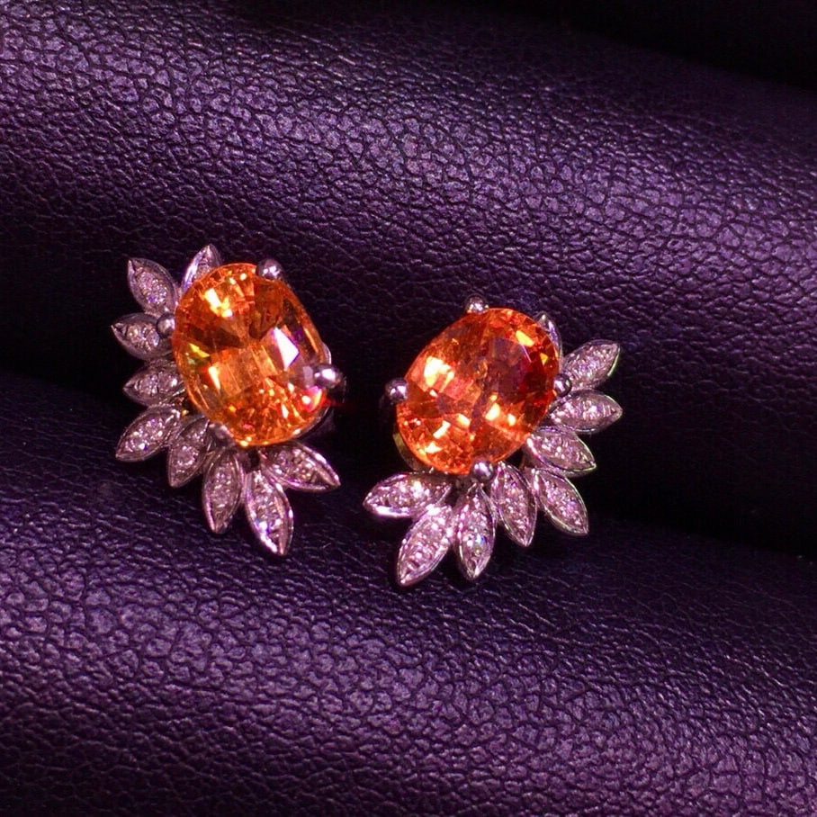 14k Gold 3.6 Ct Natural Spessartine & Diamond Earrings - 3