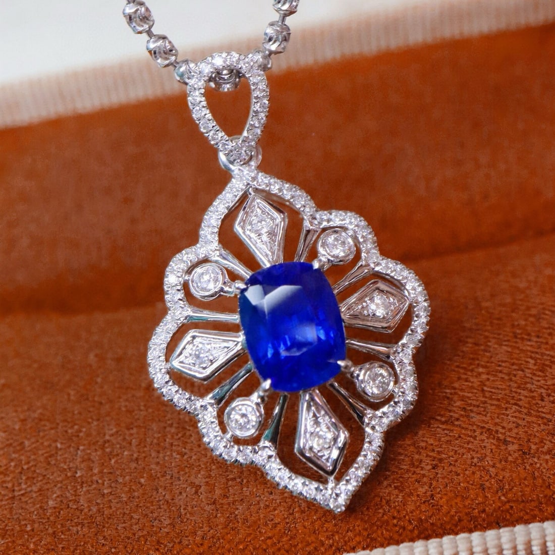 14k Gold 2.08 Ctw Natural Sapphire & Diamond Pendant( Without Chain ) - 2