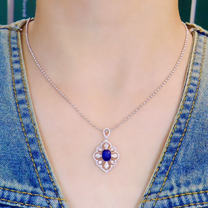 14k Gold 2.08 Ctw Natural Sapphire & Diamond Pendant( Without Chain ) - 4