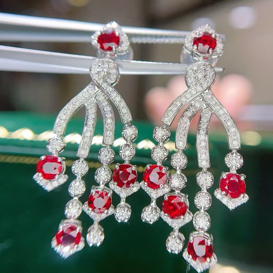 14k Gold 2.80 Ct Natural Ruby & Diamond Earrings - 4