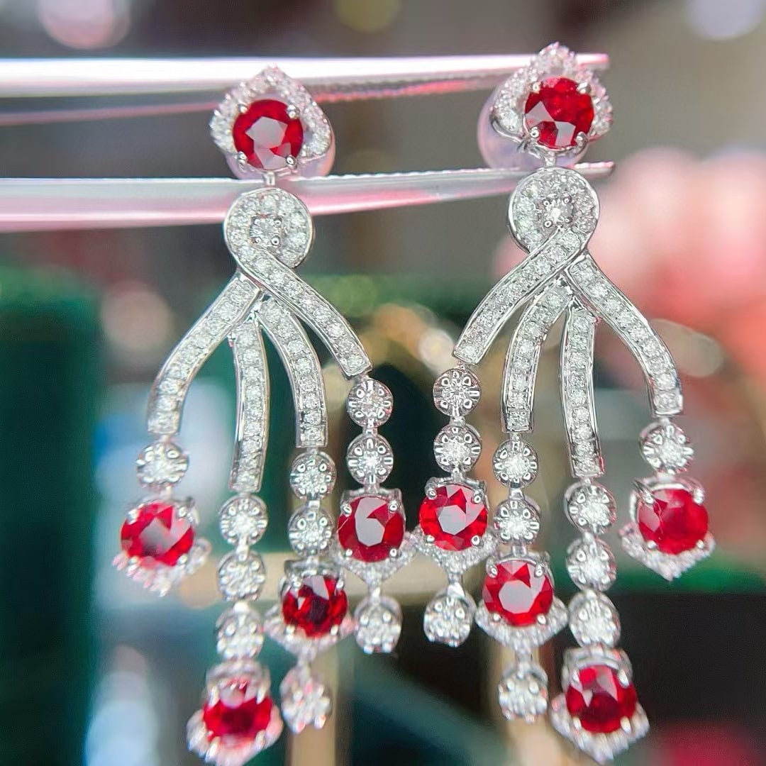 14k Gold 2.80 Ct Natural Ruby & Diamond Earrings - 5