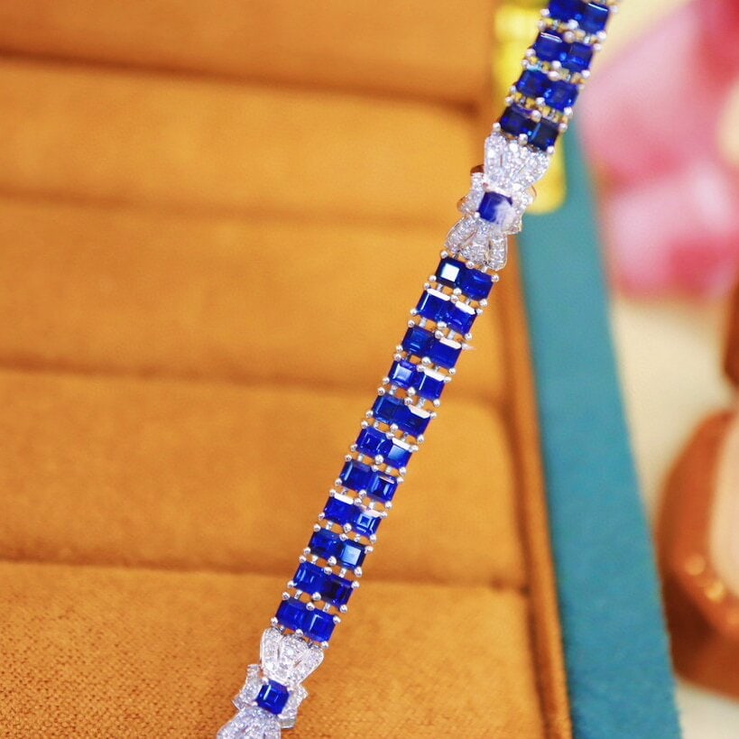 14k Gold 10.00 Ctw Natural Sapphire & Diamond Bracelet - 2