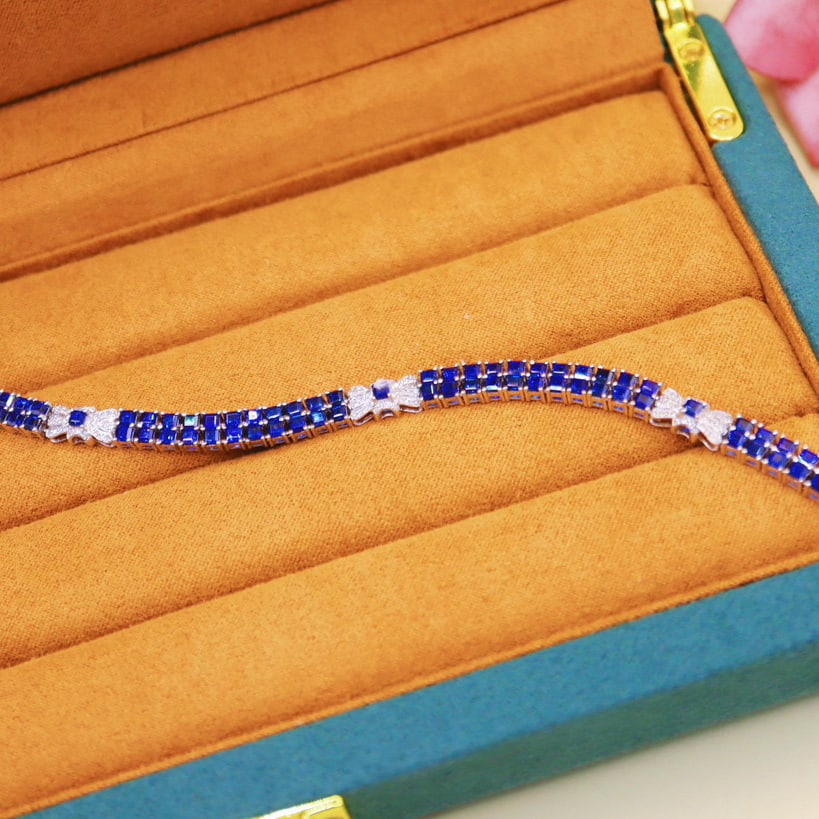 14k Gold 10.00 Ctw Natural Sapphire & Diamond Bracelet - 3