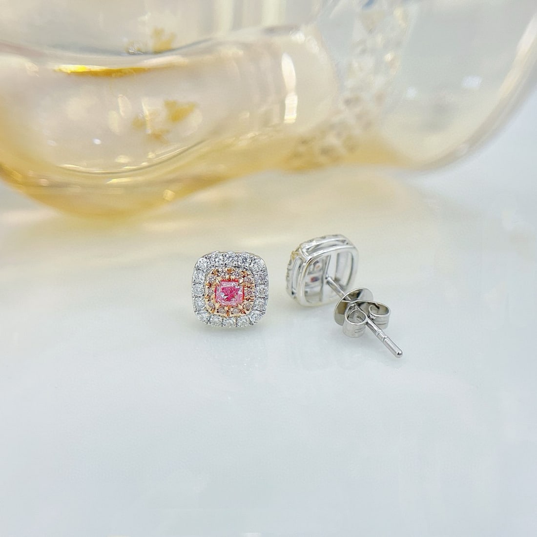 14k Gold 0.50 Ctw Natural Pink Diamond & Diamond Earrings - 2