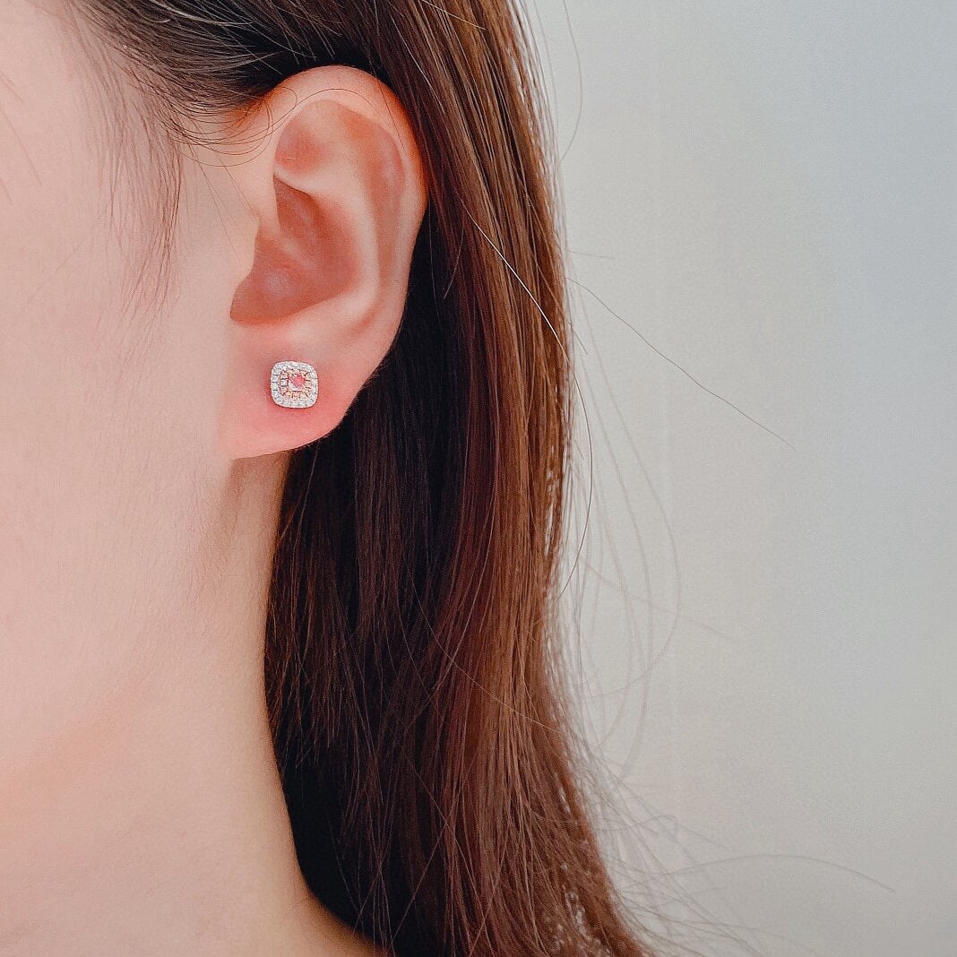 14k Gold 0.50 Ctw Natural Pink Diamond & Diamond Earrings - 4