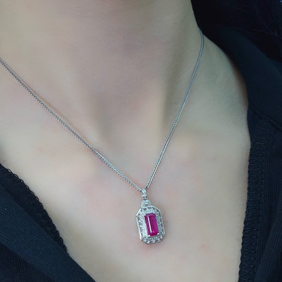 14k Gold 1.45 Ct Natural Ruby & Diamond & Sapphire Pendant( Without Chain ) - 5