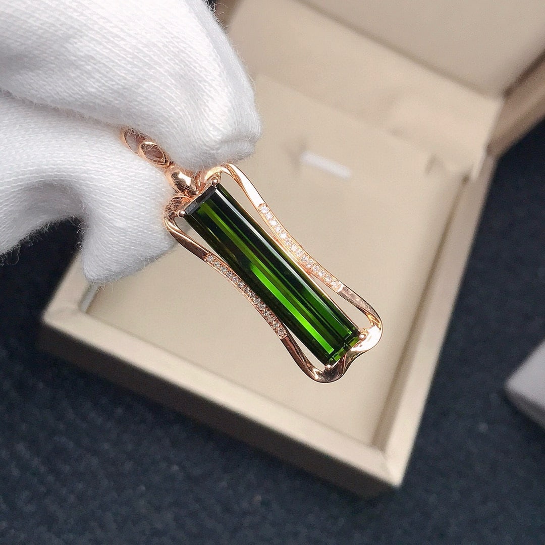 14k Gold 6.18 Ctw Natural Tourmaline & Diamond Pendant( Without Chain ) - 3