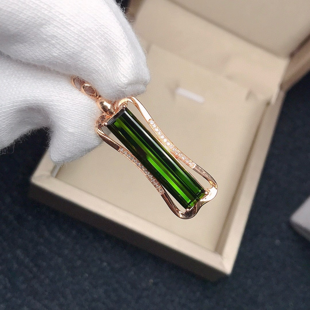 14k Gold 6.18 Ctw Natural Tourmaline & Diamond Pendant( Without Chain ) - 4