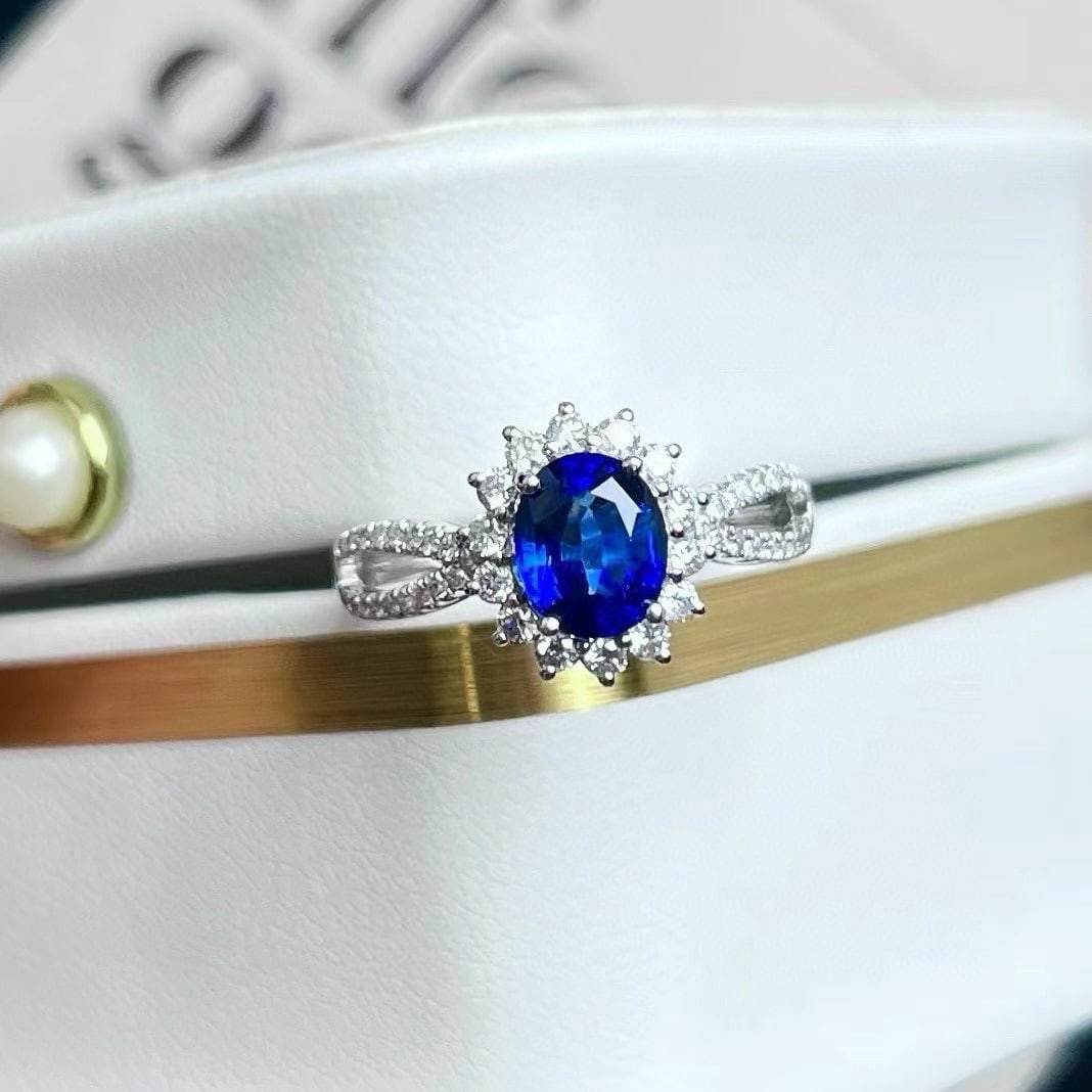 14k Gold 2.03 Ctw Natural Sapphire & Diamond Ring: Ref:230936392 // gold content:14k gold // ring size:7. 25us // // main gemstone:sapphire // shape:oval // carat weight:1. 6ct // color:royal blue // treatment:natural // // adjacent gemstone 2 :