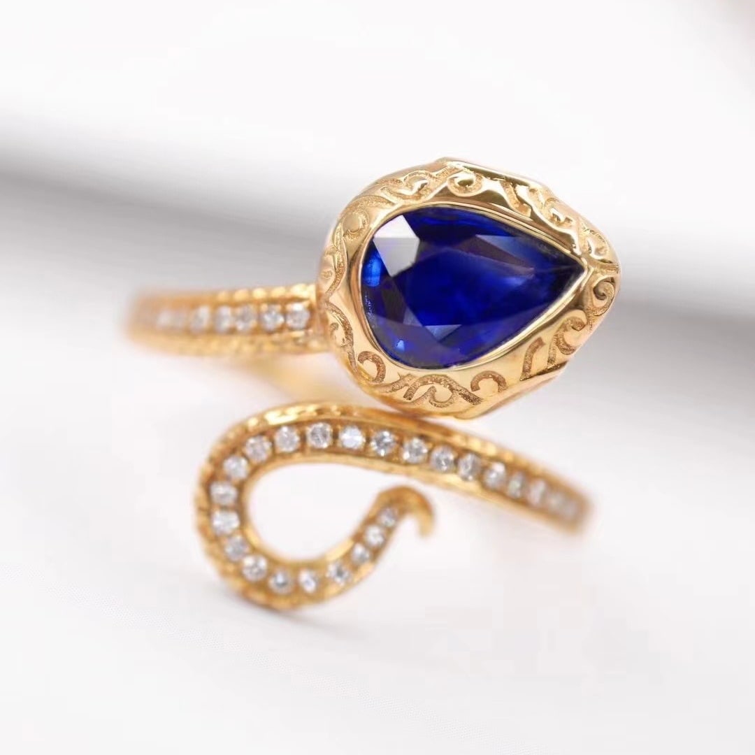 14k Gold 1.28 Ctw Natural Sapphire & Diamond Ring - 4