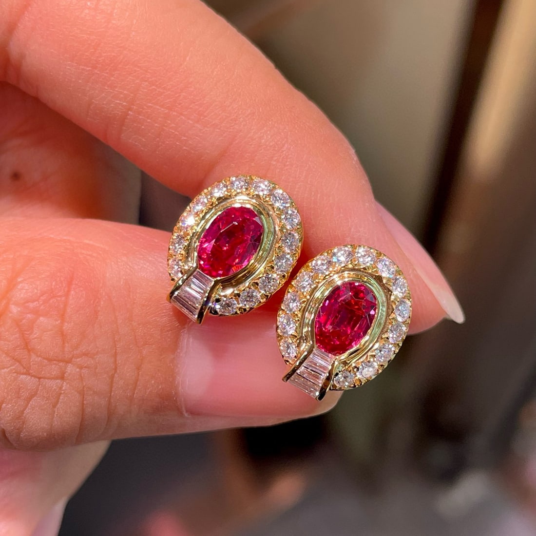 14k Gold 2.09 Ctw Natural Spinel & Diamond Earrings - 3