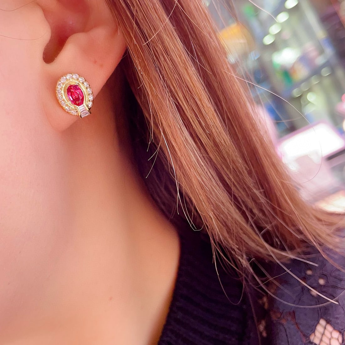 14k Gold 2.09 Ctw Natural Spinel & Diamond Earrings - 6