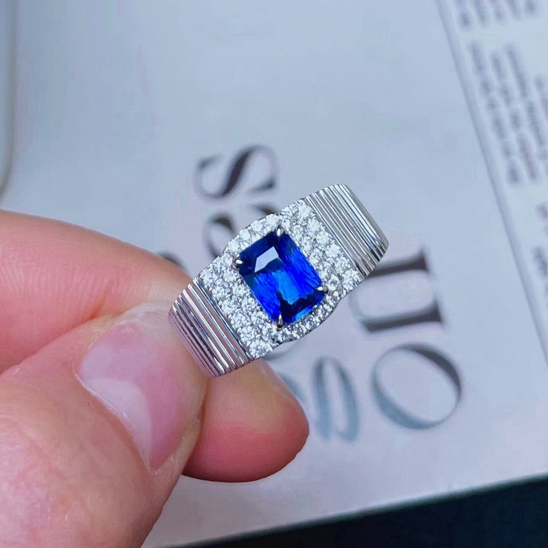 14k Gold 1.74 Ctw Natural Sapphire & Diamond Ring: Ref:230936399 // gold content:14k gold // ring size:7. 25us // // main gemstone:sapphire // shape:octagonal // carat weight:1. 51ct // color:royal blue // treatment:natural // // adjacent gemstone