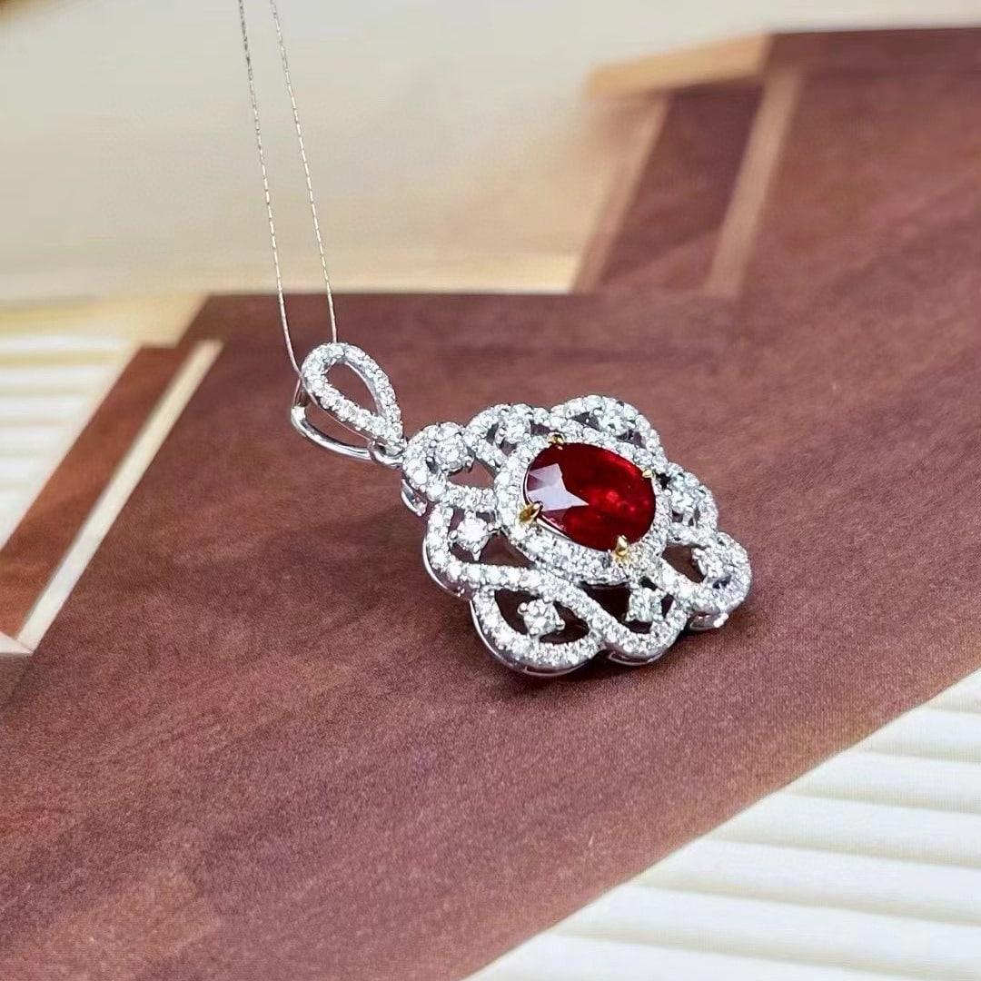 14k Gold 1.62 Ctw Natural Ruby & Diamond Pendant( Without Chain ) - 2