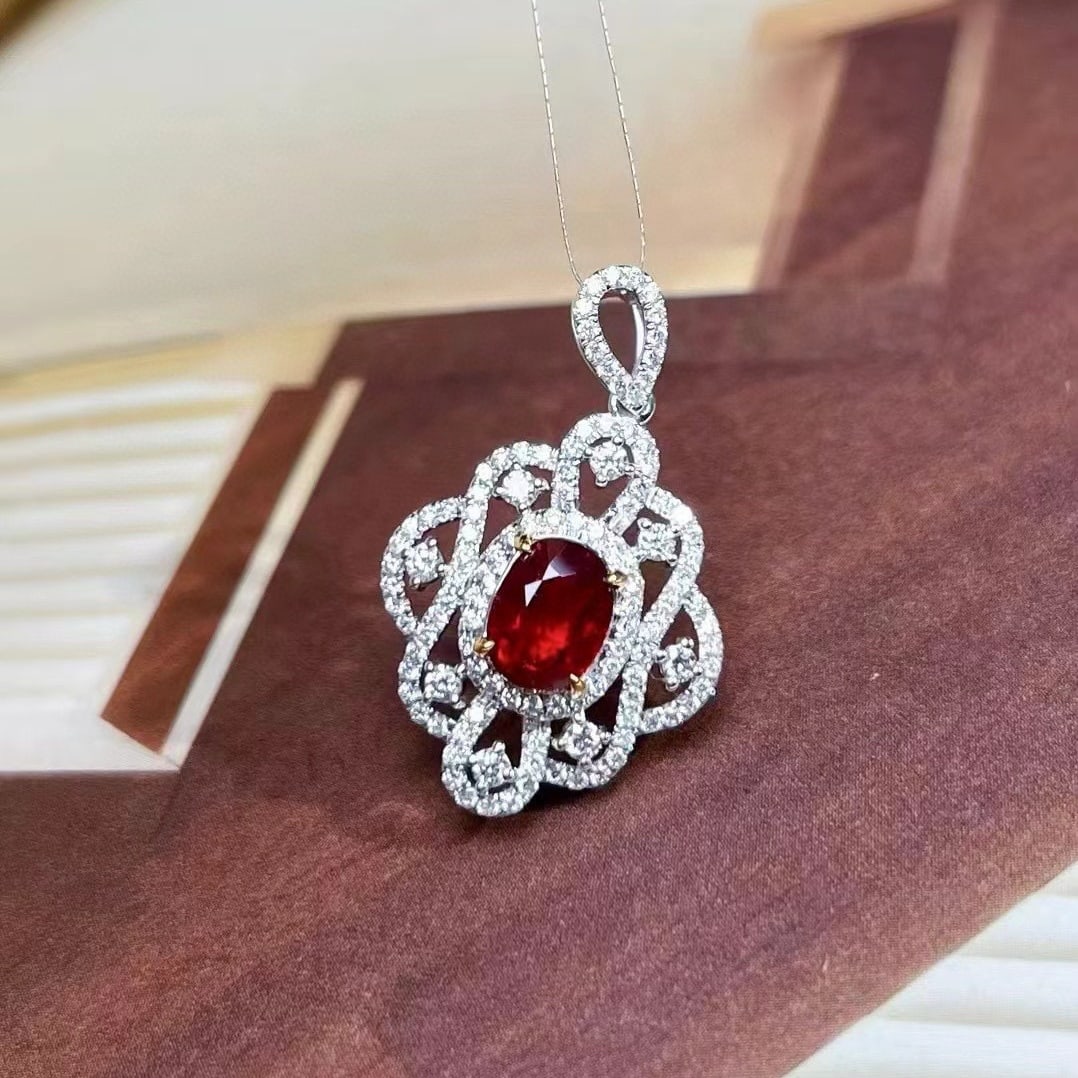 14k Gold 1.62 Ctw Natural Ruby & Diamond Pendant( Without Chain ) - 3