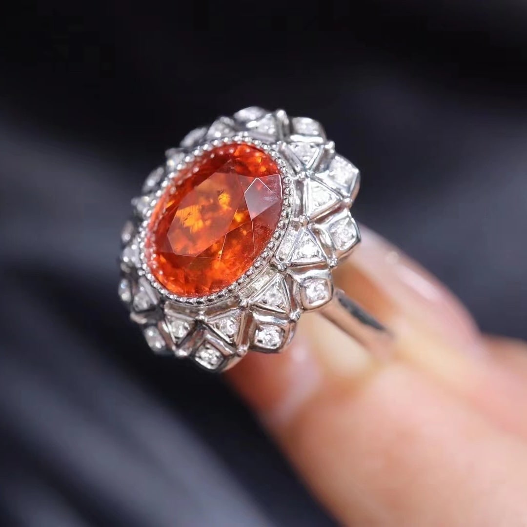 14k Gold 4.35 Ctw Natural Spessartine & Diamond Ring - 2