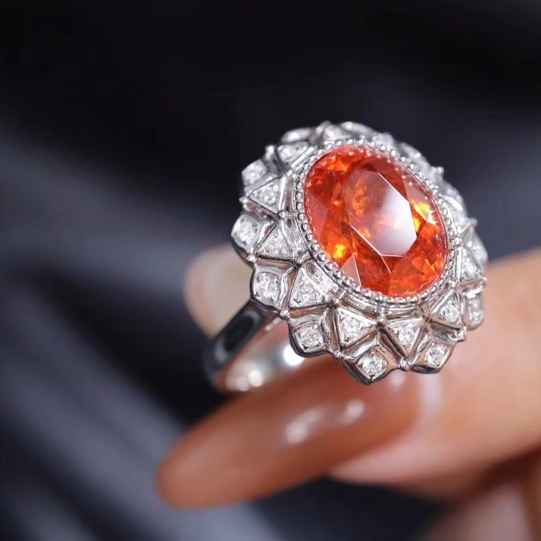 14k Gold 4.35 Ctw Natural Spessartine & Diamond Ring - 3