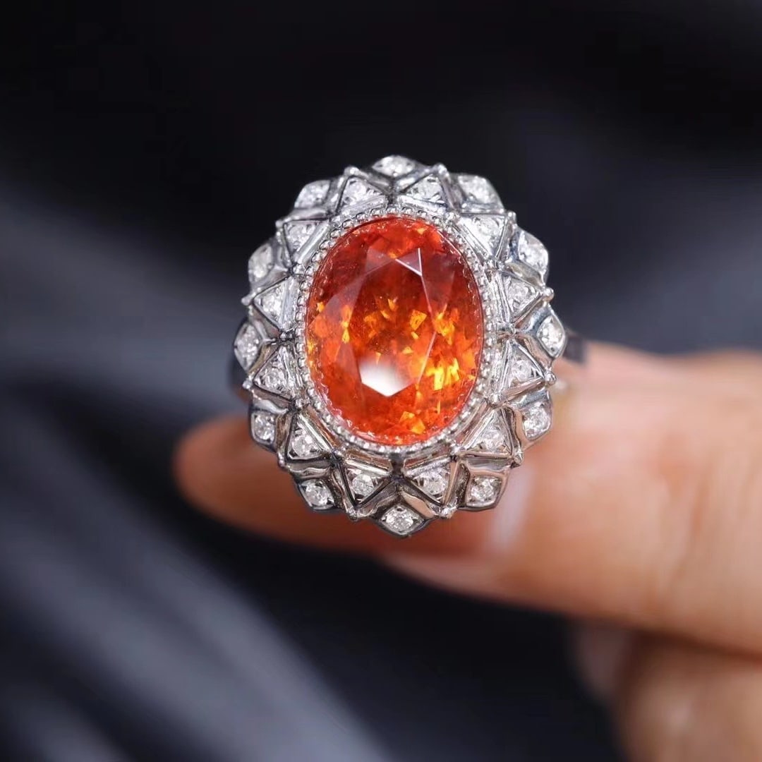 14k Gold 4.35 Ctw Natural Spessartine & Diamond Ring - 4