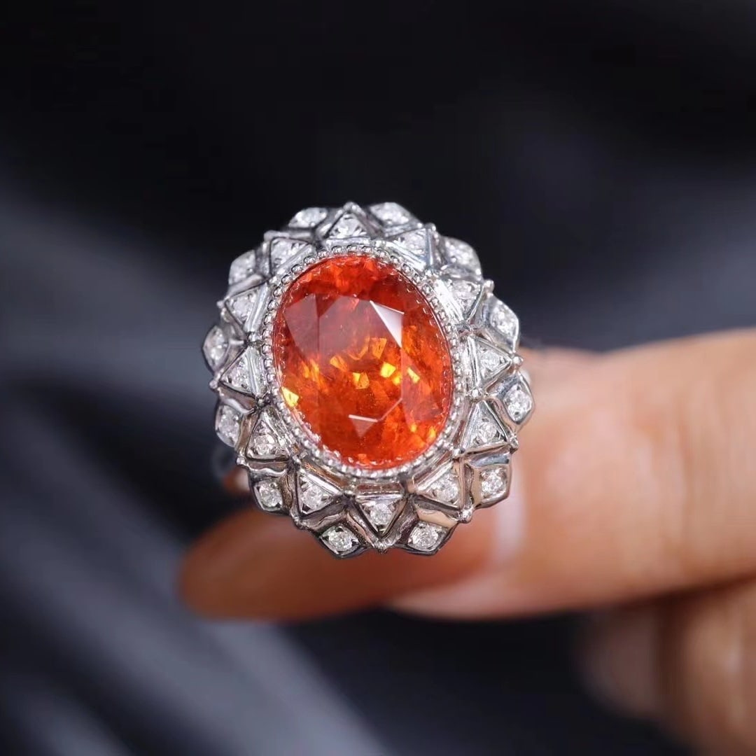 14k Gold 4.35 Ctw Natural Spessartine & Diamond Ring - 5