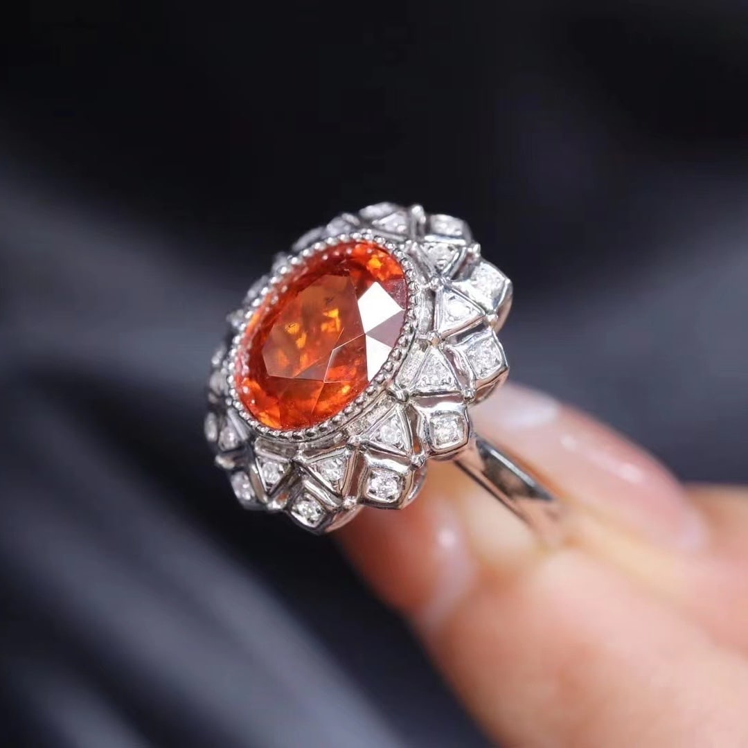 14k Gold 4.35 Ctw Natural Spessartine & Diamond Ring - 6