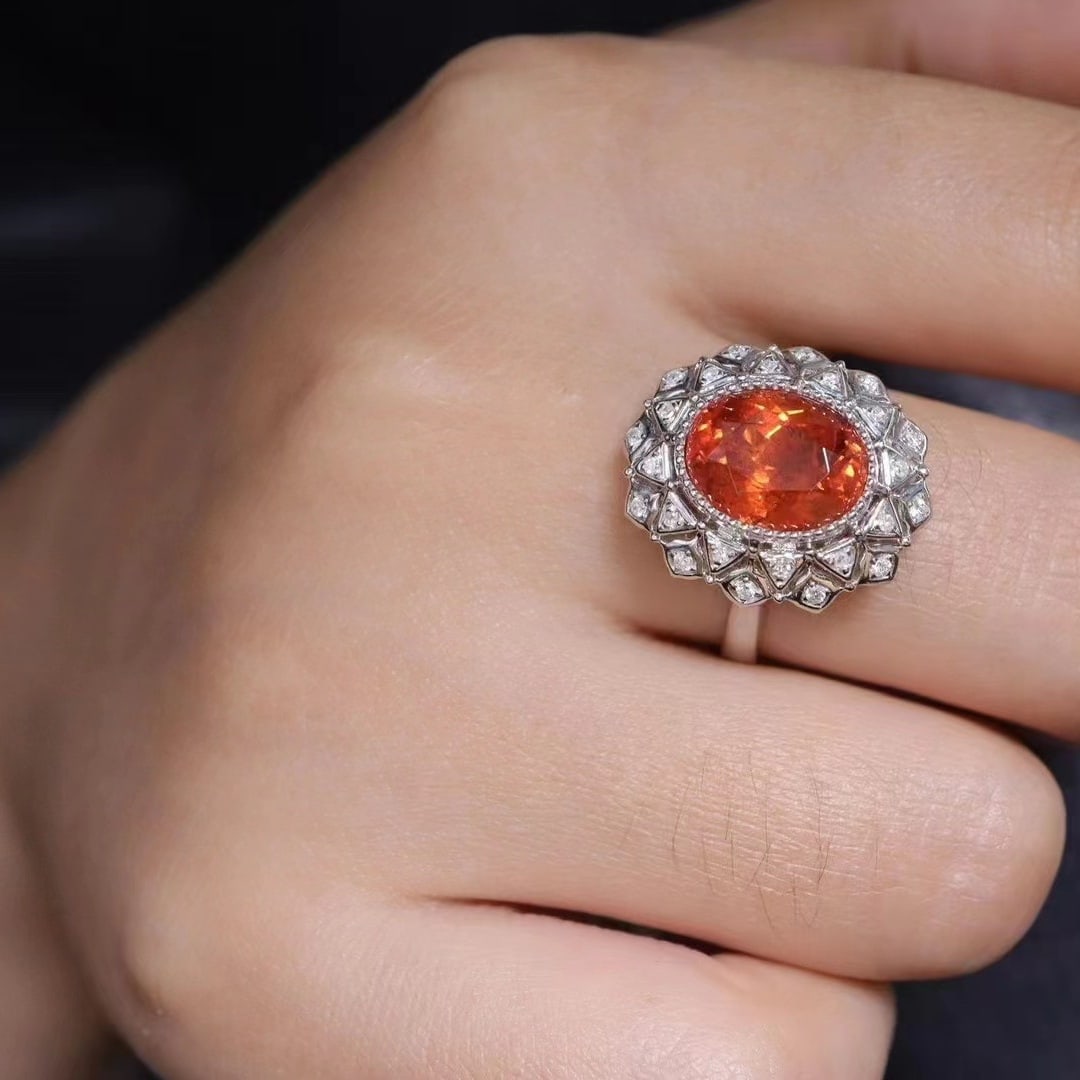 14k Gold 4.35 Ctw Natural Spessartine & Diamond Ring - 7