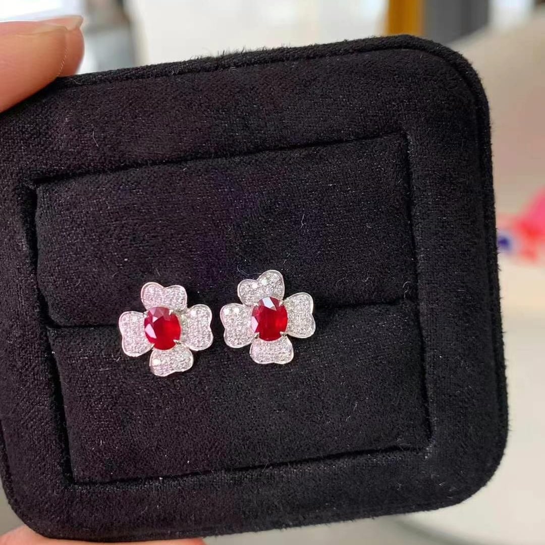 14k Gold 1.18 Ctw Natural Ruby & Diamond Earrings - 2