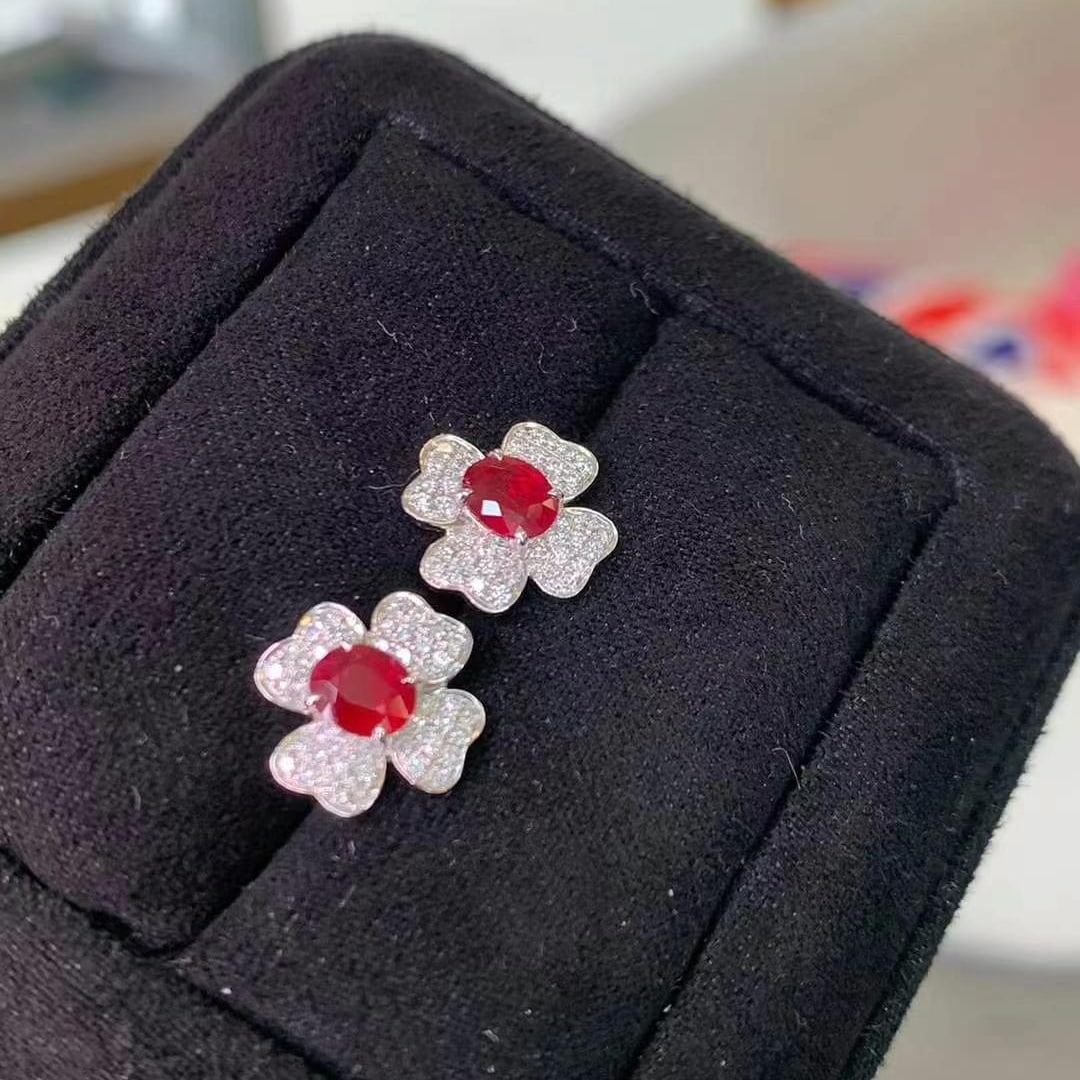 14k Gold 1.18 Ctw Natural Ruby & Diamond Earrings - 4