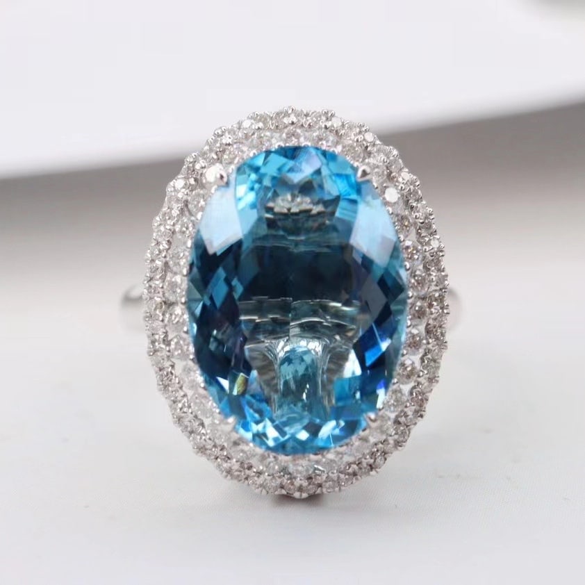 14k Gold 5.37 Ctw Natural Aquamarine & Diamond Ring/pendant( Without Chain ) - 4