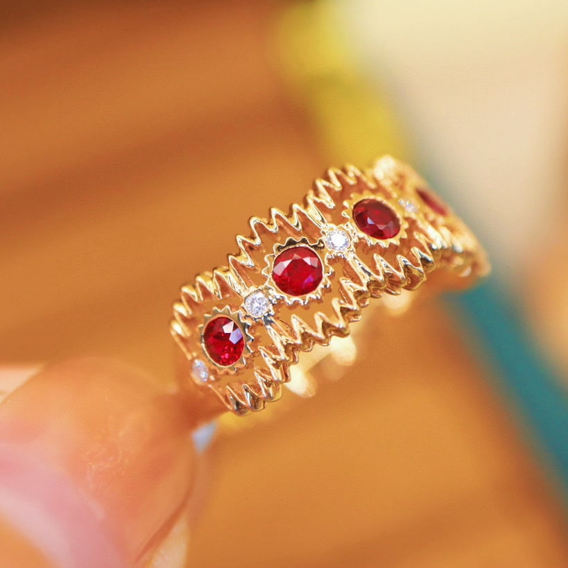14k Gold 0.56 Ctw Natural Ruby & Diamond Ring - 2