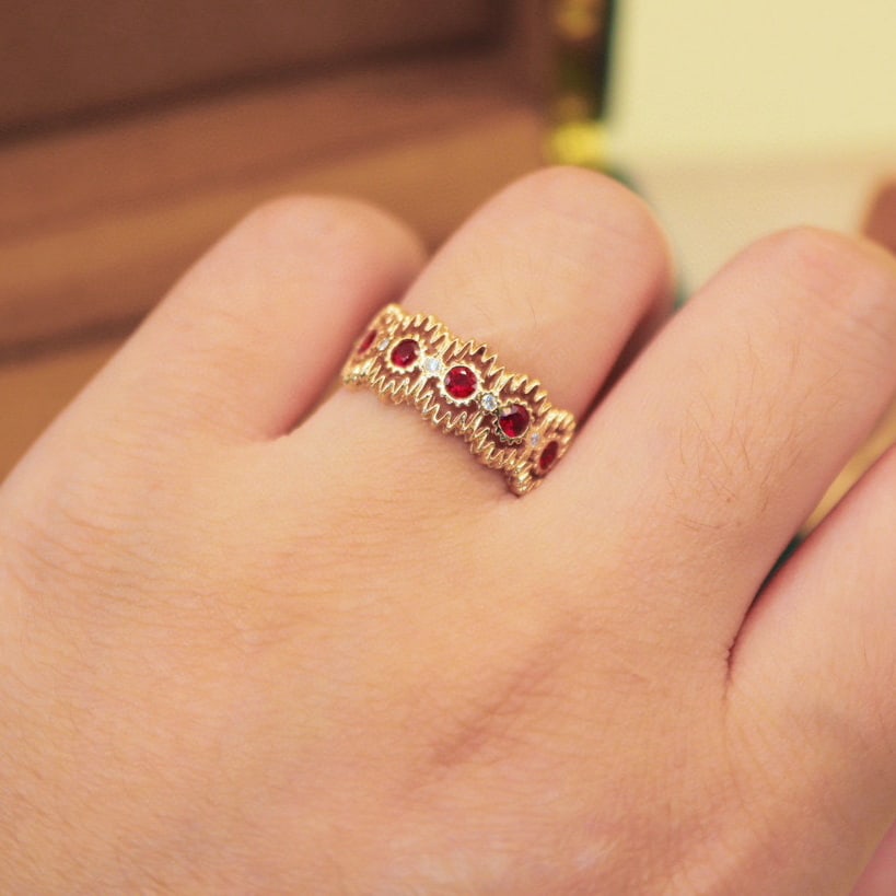 14k Gold 0.56 Ctw Natural Ruby & Diamond Ring - 6