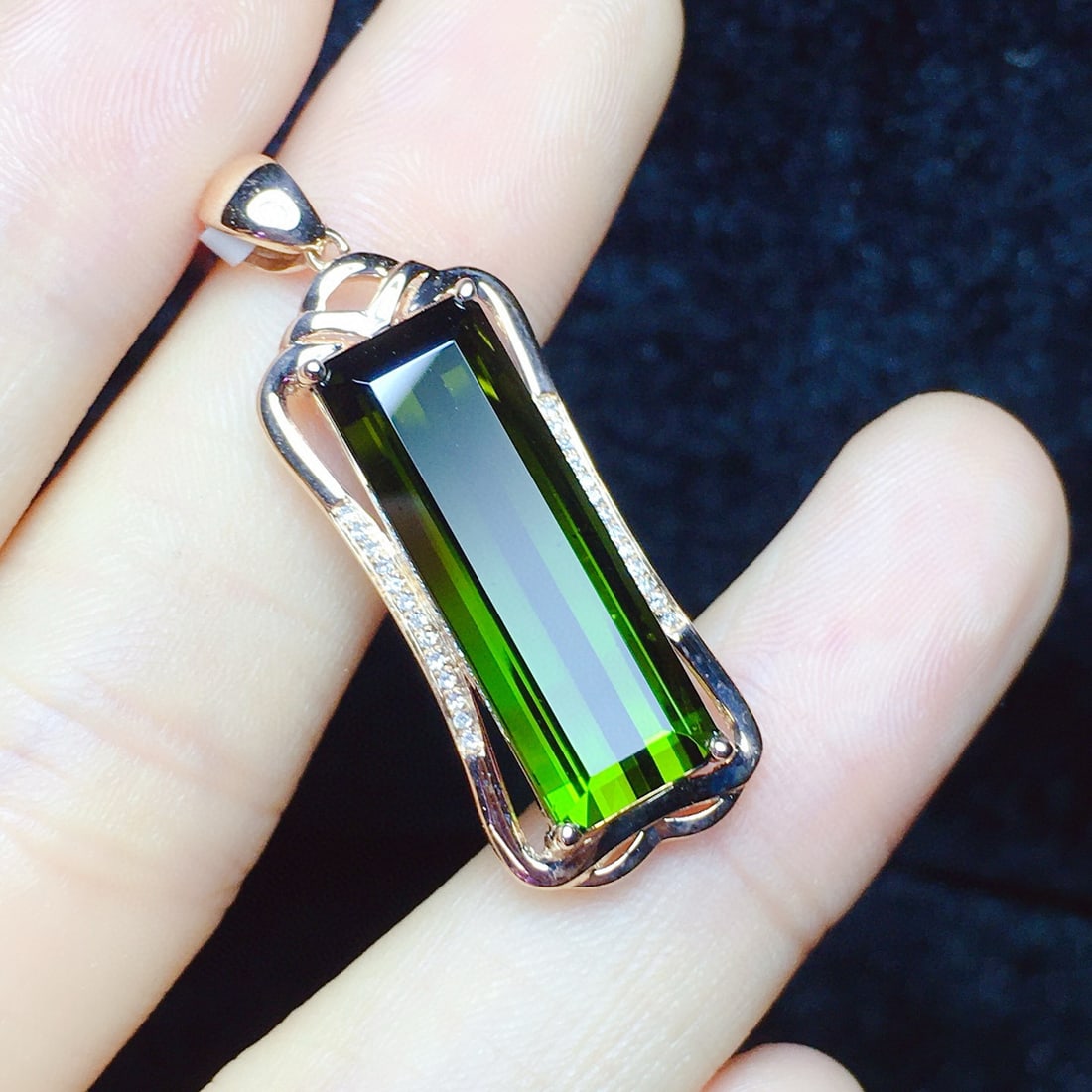 14k Gold 10.75 Ct Natural Tourmaline & Diamond Pendant( Without Chain ) - 5