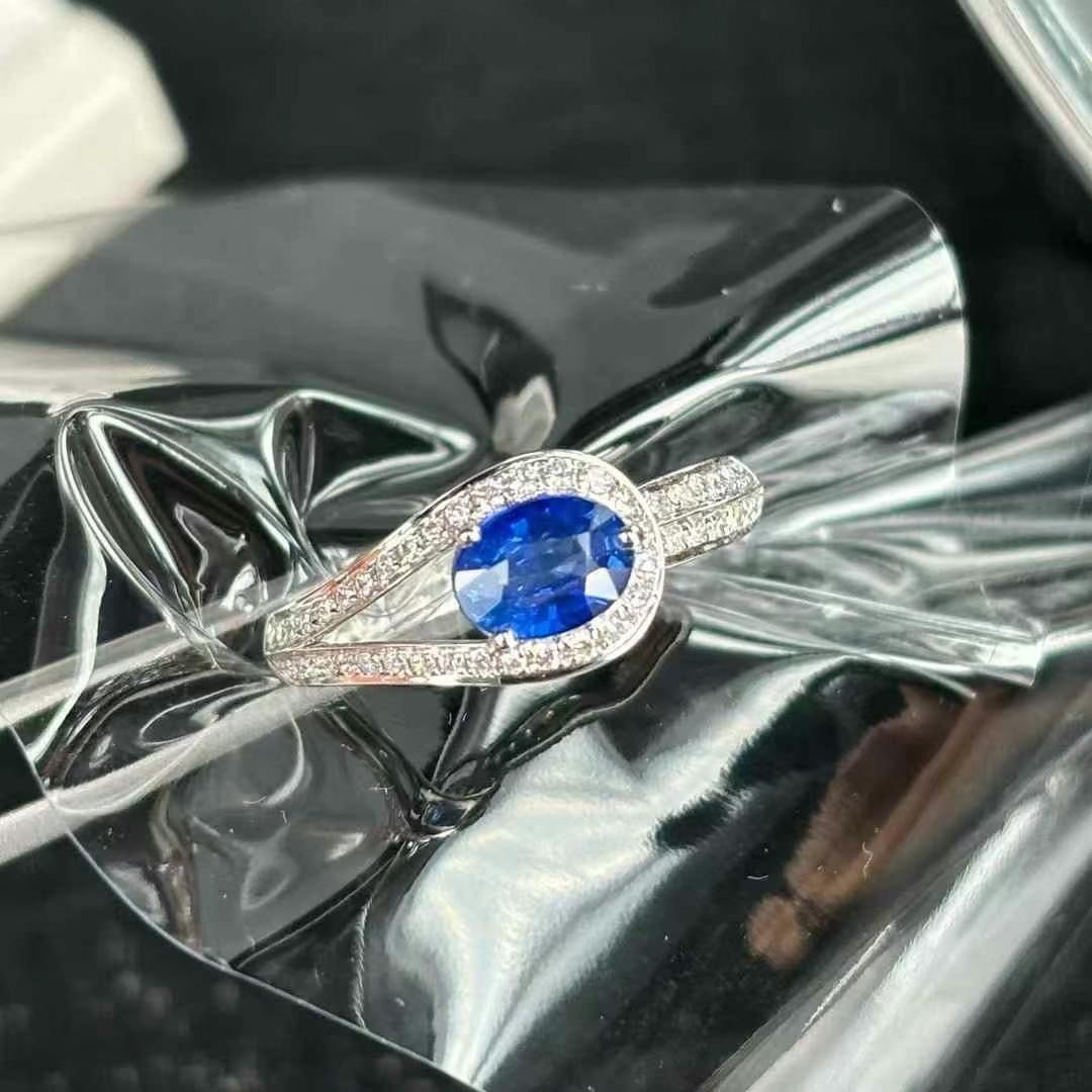 14k Gold 1.06 Ct Natural Sapphire & Diamond Ring - 6