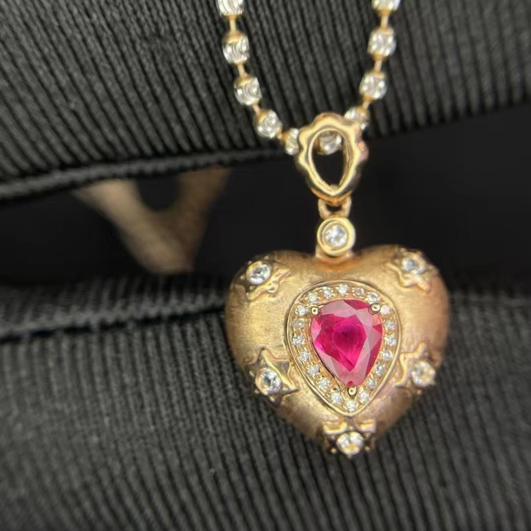 14k Gold 0.45 Ct Natural Ruby & Diamond & Sapphire Pendant( Without Chain ) - 2