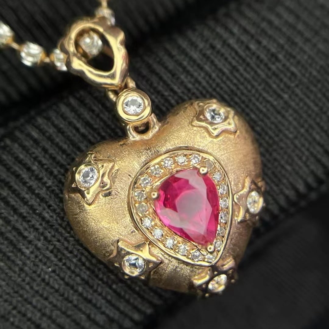 14k Gold 0.45 Ct Natural Ruby & Diamond & Sapphire Pendant( Without Chain ) - 4