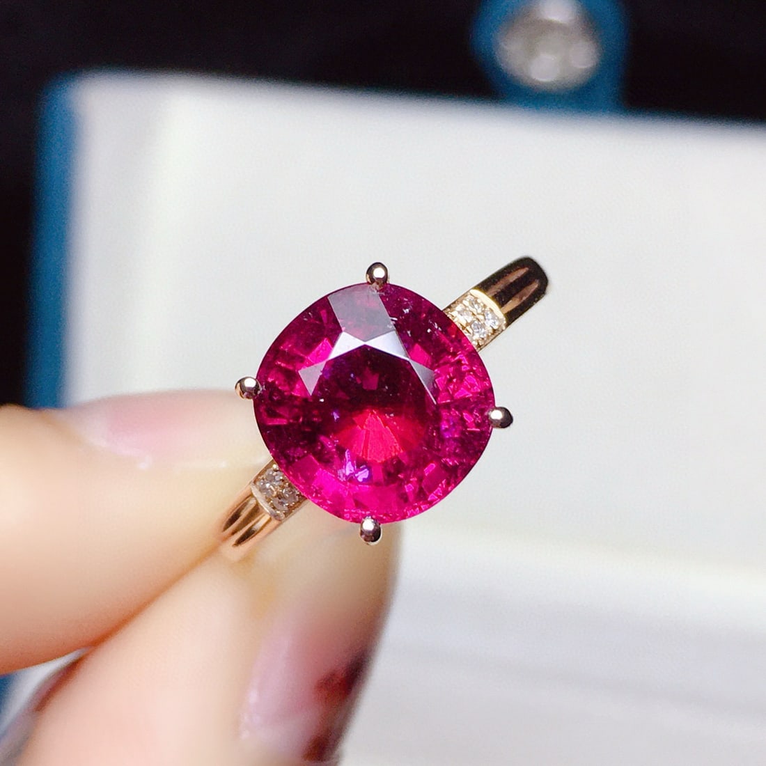 14k Gold 3.1 Ct Natural Tourmaline & Diamond Ring - 2