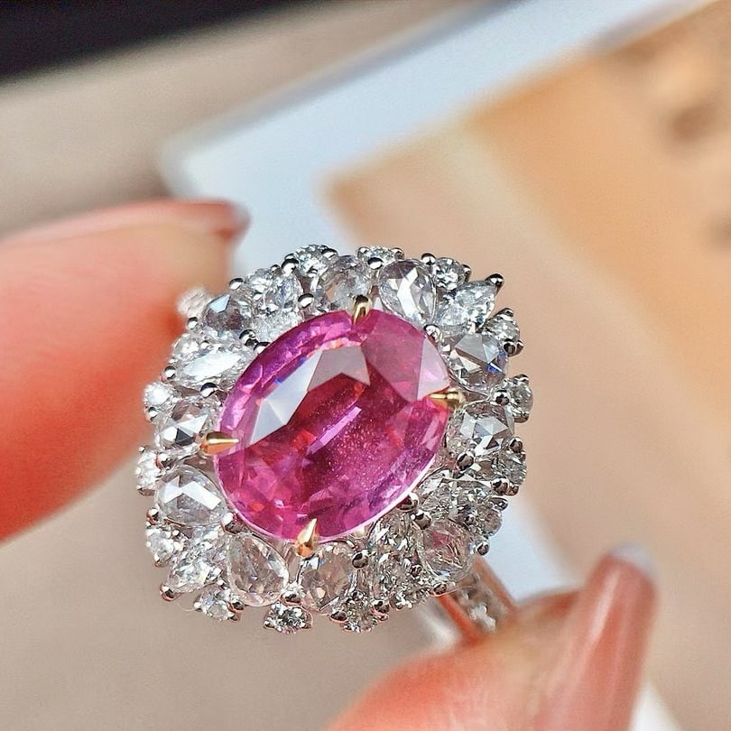 14k Gold 2.36 Ctw Natural Padparadscha Sapphire & Diamond Ring - 2