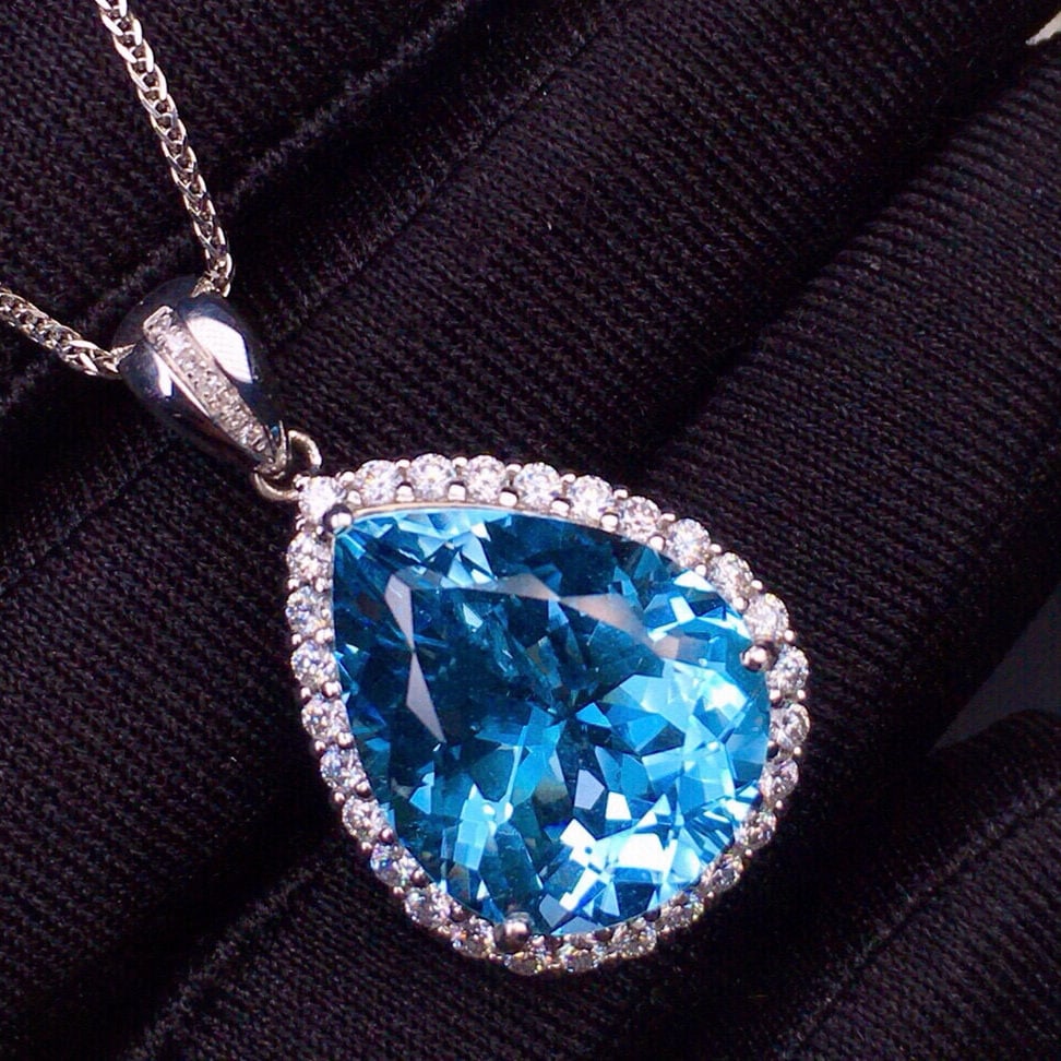 14k Gold 14.9 Ct Natural Topaz & Diamond Pendant( Without Chain ) - 2