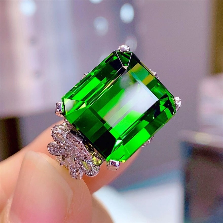 14k Gold 16.8 Ct Natural Tourmaline & Diamond Ring - 3