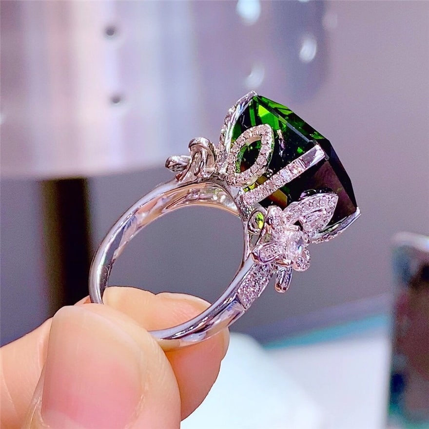 14k Gold 16.8 Ct Natural Tourmaline & Diamond Ring - 4