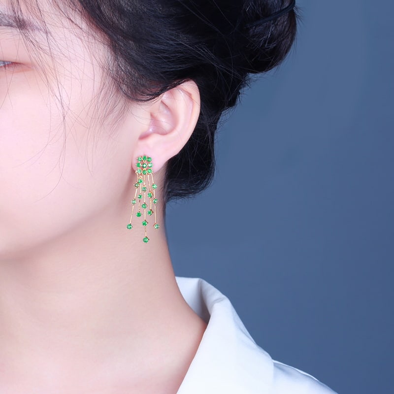 14k Gold 2.25 Ct Natural Emerald Earrings - 3