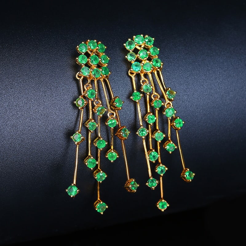 14k Gold 2.25 Ct Natural Emerald Earrings - 4