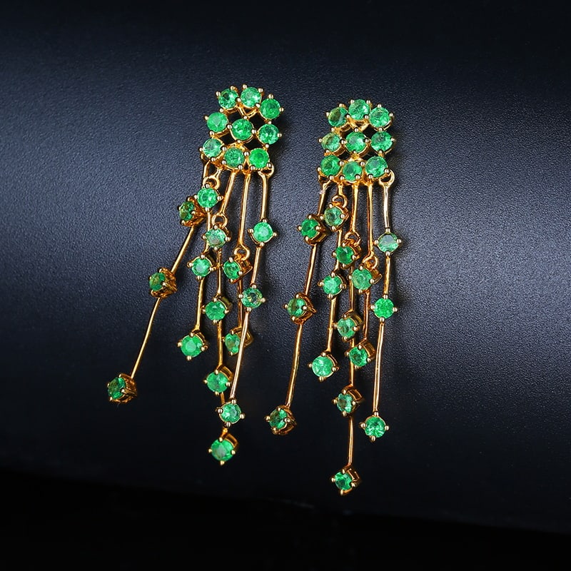 14k Gold 2.25 Ct Natural Emerald Earrings - 5