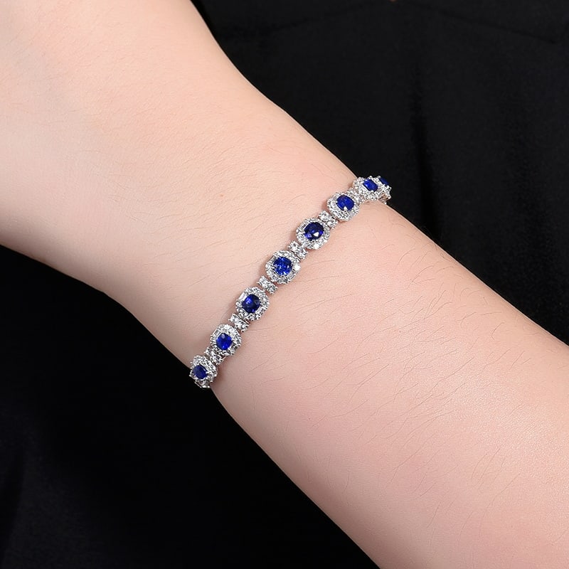 14k Gold 5.16 Ctw Vivid Blue Natural Sapphire & Sapphire Bracelet - 5
