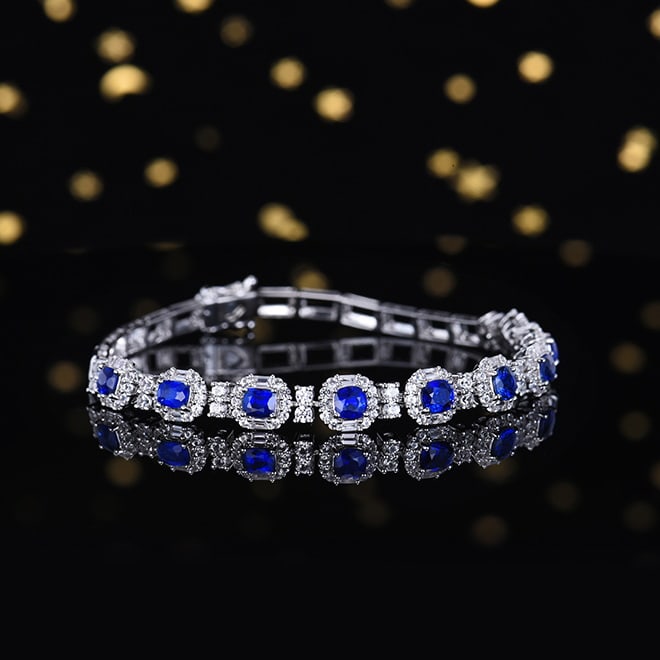 14k Gold 5.16 Ctw Vivid Blue Natural Sapphire & Sapphire Bracelet - 6