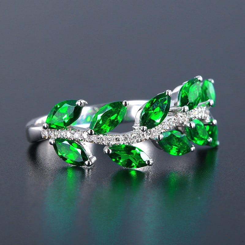 14k Gold 1.48 Ctw Vivid Green Natural Tsavorite & Diamond Ring - 6